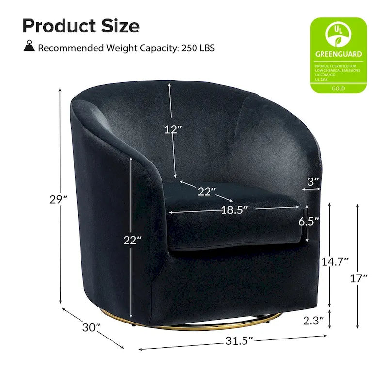 Velvet Curved Swivel Barrel Chair - Gold Base - Single Seat