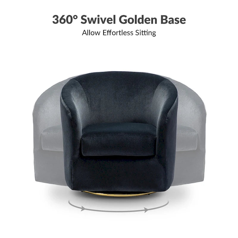 Velvet Curved Swivel Barrel Chair - Gold Base - Single Seat