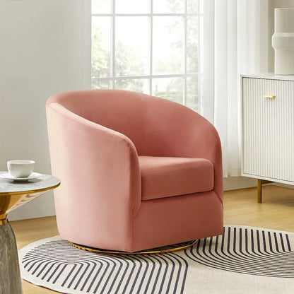 Velvet Curved Swivel Barrel Chair - Gold Base - Single Seat