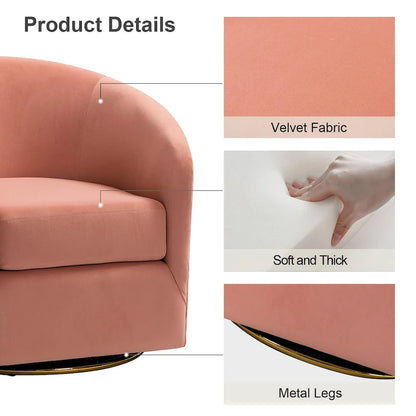 Velvet Curved Swivel Barrel Chair - Gold Base - Single Seat