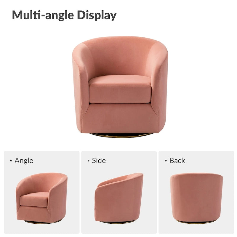 Velvet Curved Swivel Barrel Chair - Gold Base - Single Seat