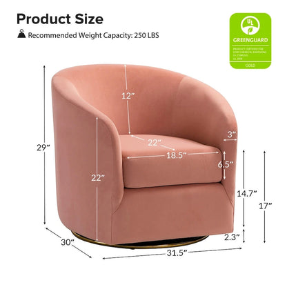 Velvet Curved Swivel Barrel Chair - Gold Base - Single Seat
