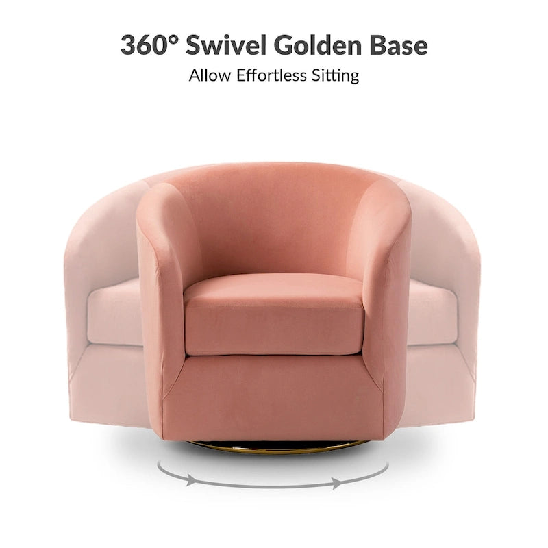 Velvet Curved Swivel Barrel Chair - Gold Base - Single Seat
