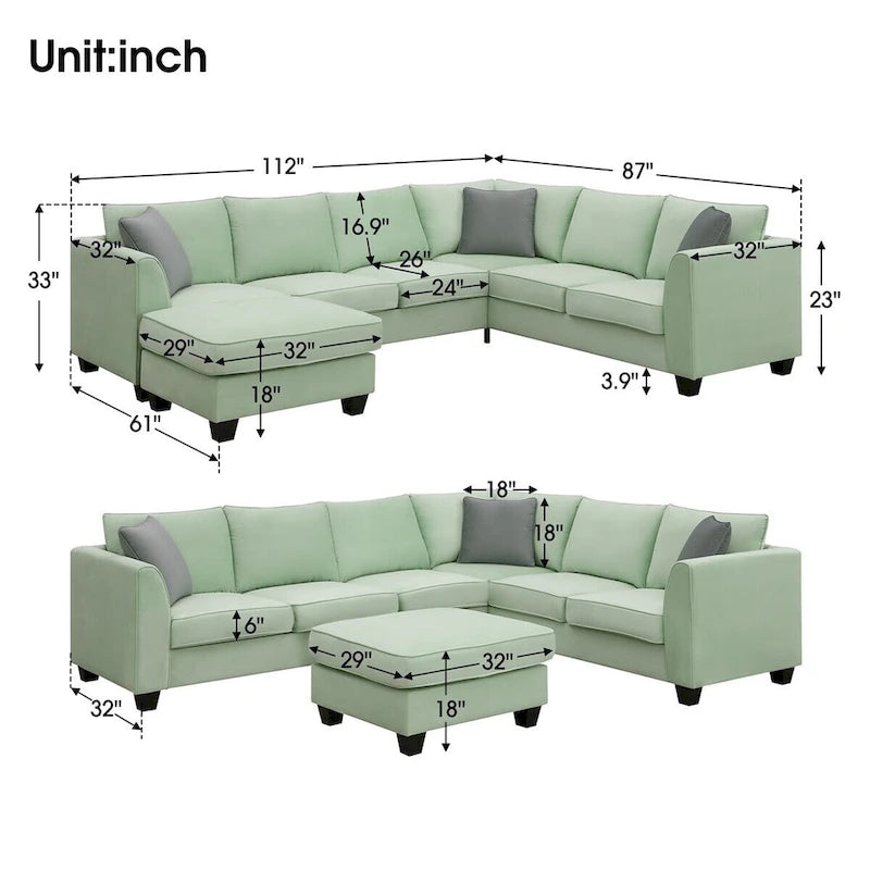 Merax 112*87  Sectional Sofa Couches Living Room Sets 7 Seats Modular Sectional Sofa