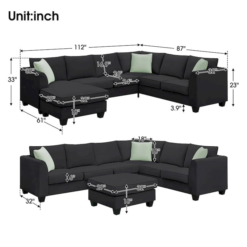 Merax 112*87  Sectional Sofa Couches Living Room Sets 7 Seats Modular Sectional Sofa