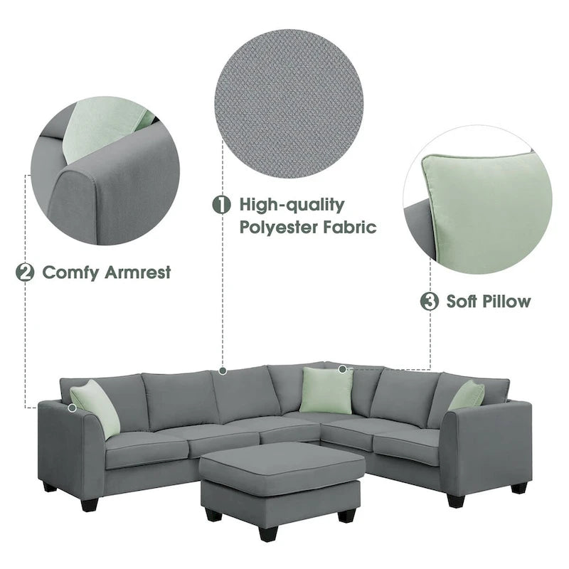 Merax 112*87  Sectional Sofa Couches Living Room Sets 7 Seats Modular Sectional Sofa
