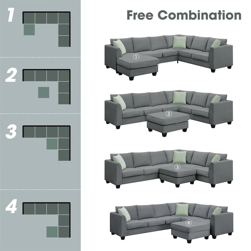 Merax 112*87  Sectional Sofa Couches Living Room Sets 7 Seats Modular Sectional Sofa