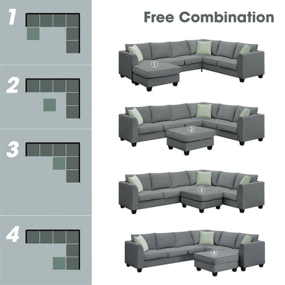 Merax 112*87  Sectional Sofa Couches Living Room Sets 7 Seats Modular Sectional Sofa