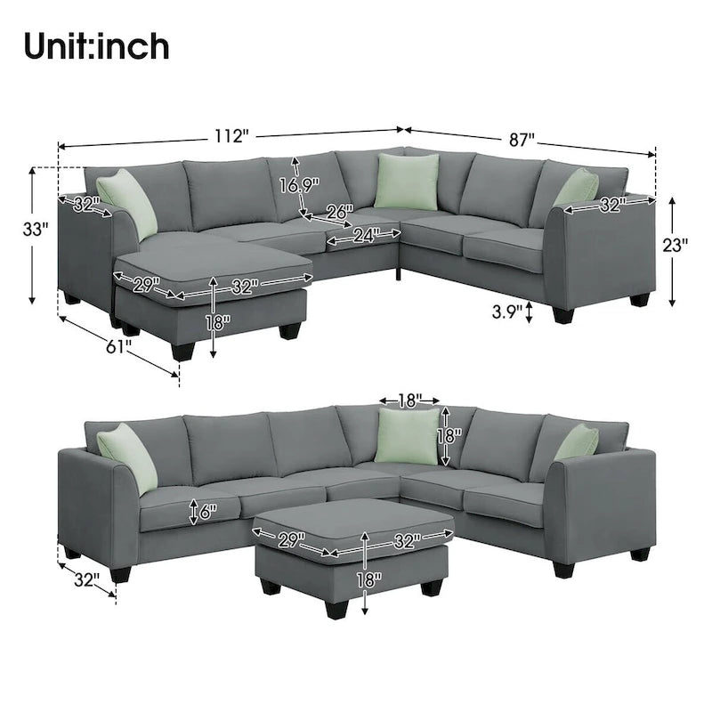 Merax 112*87  Sectional Sofa Couches Living Room Sets 7 Seats Modular Sectional Sofa