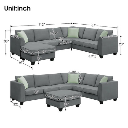 Merax 112*87  Sectional Sofa Couches Living Room Sets 7 Seats Modular Sectional Sofa