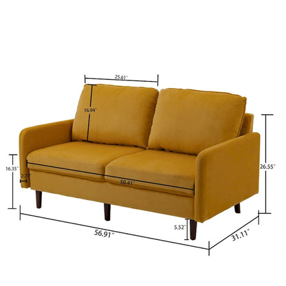 2 Pices Velvet Loveseat Wood Legs Sofa