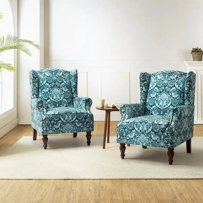 Gott Traditional Wingback Armchair with Solid Wood Legs Set of 2 by HULALA HOME