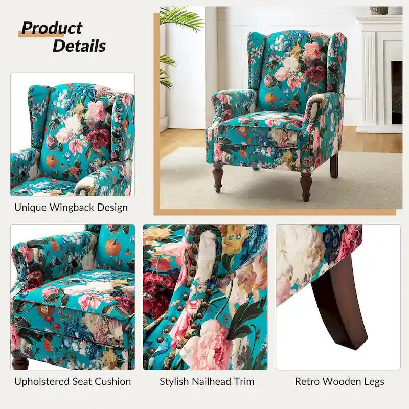 Gott Traditional Wingback Armchair with Solid Wood Legs Set of 2 by HULALA HOME