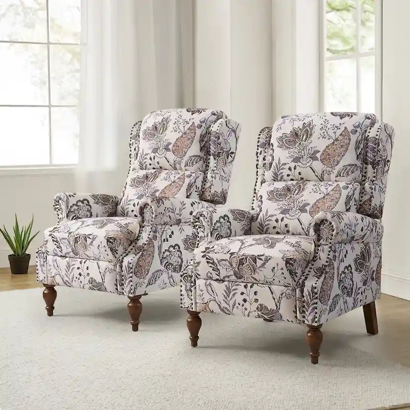 Terri Classic Cutaway Arms with Nailheads Manual Recliner for Living Room Set of 2 by HULALA HOME