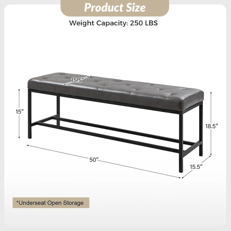 Horst 50 in.W Contemporary Upholstered Bench with Metal Legs by HULALA HOME