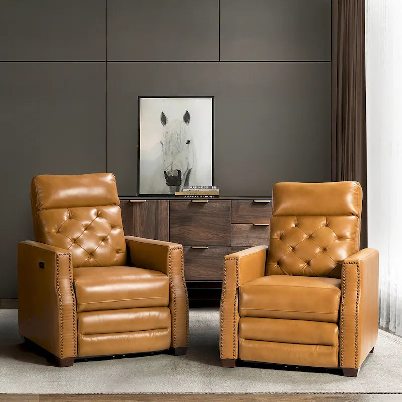 Alina 31.50 Wide Genuine Leather Power Recliner with USB Port, Set of 2