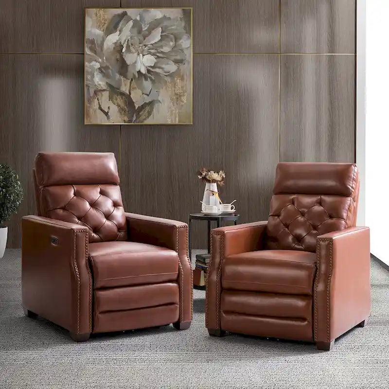 Alina 31.50 Wide Genuine Leather Power Recliner with USB Port, Set of 2