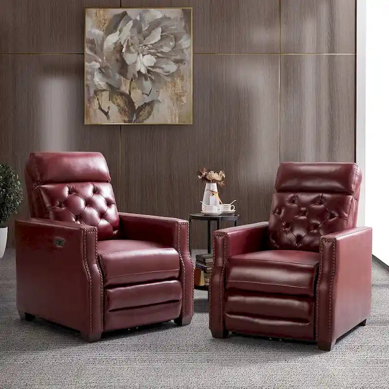 Alina 31.50 Wide Genuine Leather Power Recliner with USB Port, Set of 2