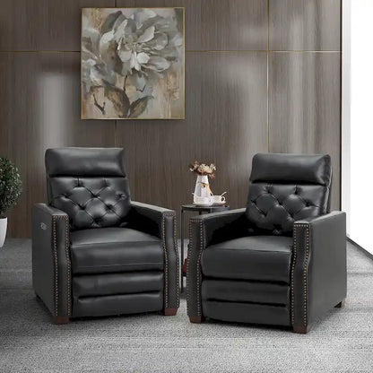 Alina 31.50 Wide Genuine Leather Power Recliner with USB Port, Set of 2