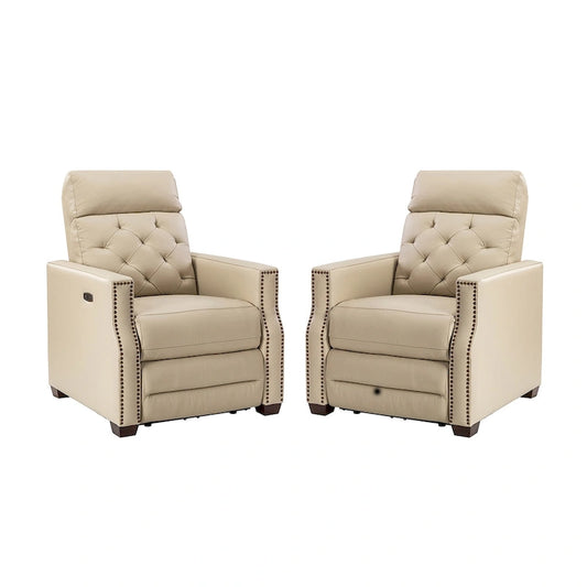 Alina 31.50 Wide Genuine Leather Power Recliner with USB Port, Set of 2