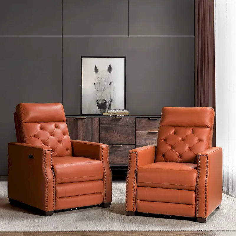 Alina 31.50 Wide Genuine Leather Power Recliner with USB Port, Set of 2