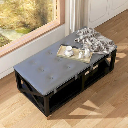 Transitional Wood Storage Bench with Removable Faux Leather Cushions by Furniture of America