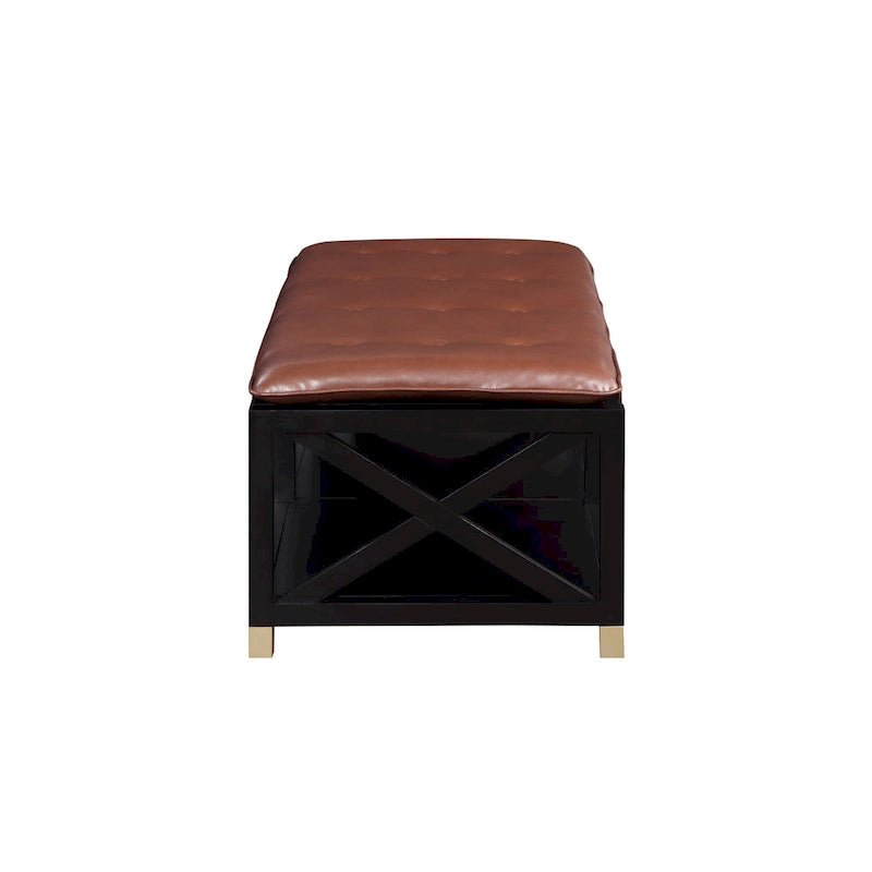 Transitional Wood Storage Bench with Removable Faux Leather Cushions by Furniture of America