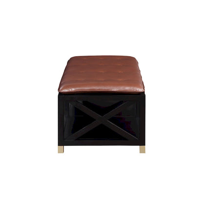 Transitional Wood Storage Bench with Removable Faux Leather Cushions by Furniture of America