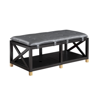 Transitional Wood Storage Bench with Removable Faux Leather Cushions by Furniture of America