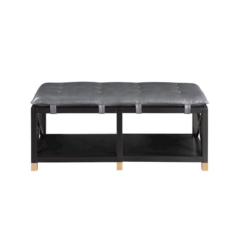 Transitional Wood Storage Bench with Removable Faux Leather Cushions by Furniture of America