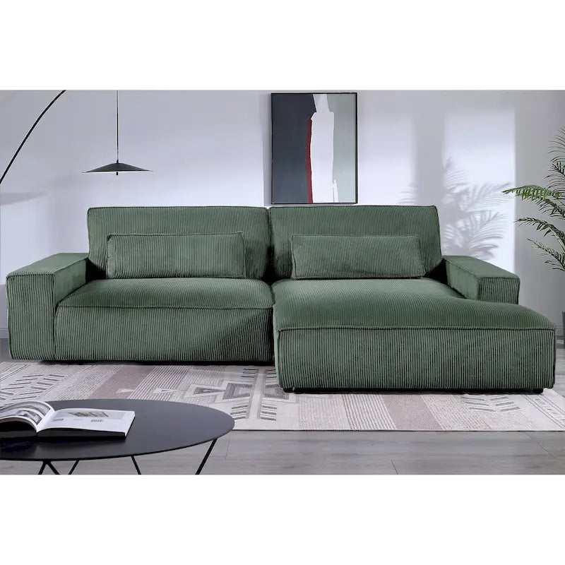 Oversized Corduroy Sectional Sofa - 2-Piece, Wood Frame