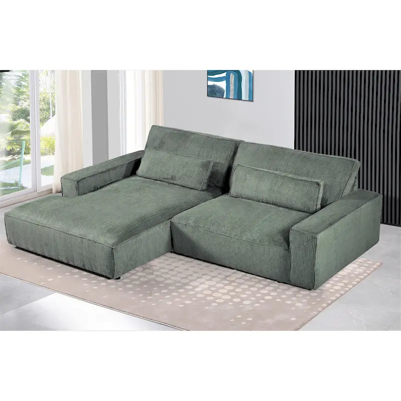 Oversized Corduroy Sectional Sofa - 2-Piece, Wood Frame