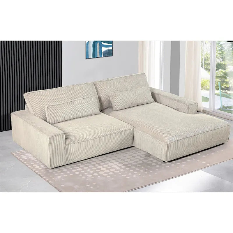 Oversized Corduroy Sectional Sofa - 2-Piece, Wood Frame