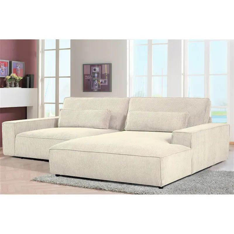 Oversized Corduroy Sectional Sofa - 2-Piece, Wood Frame