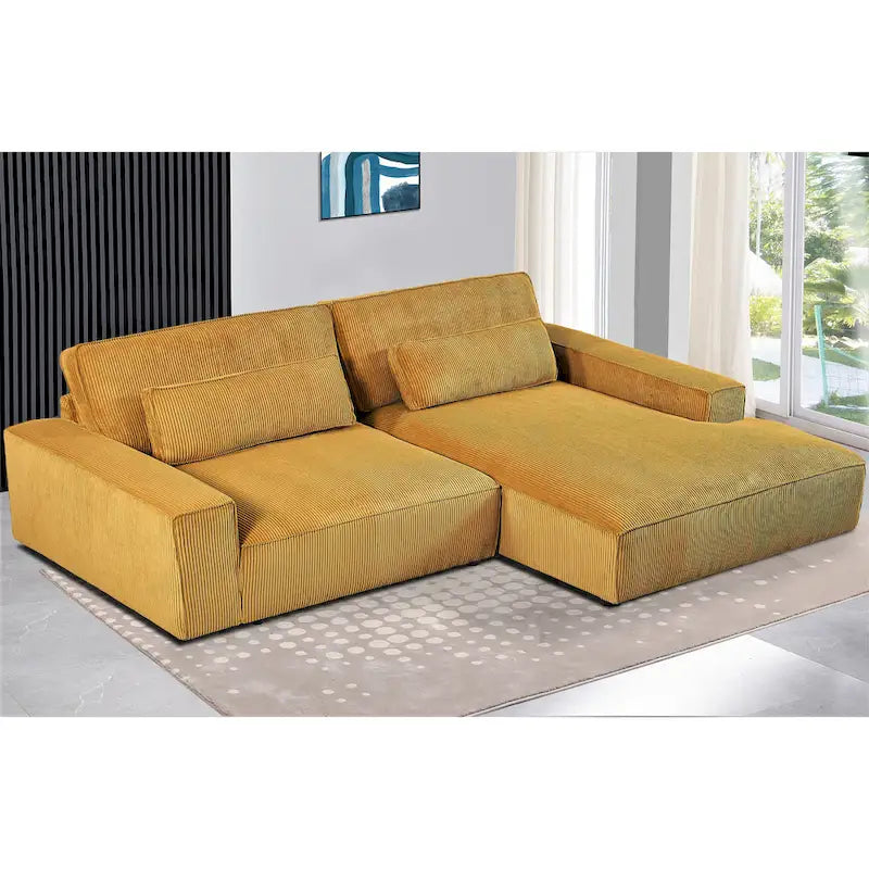 Oversized Corduroy Sectional Sofa - 2-Piece, Wood Frame