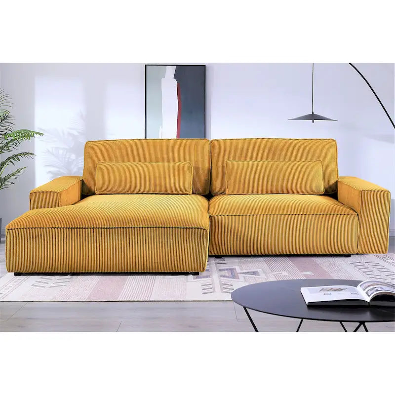 Oversized Corduroy Sectional Sofa - 2-Piece, Wood Frame