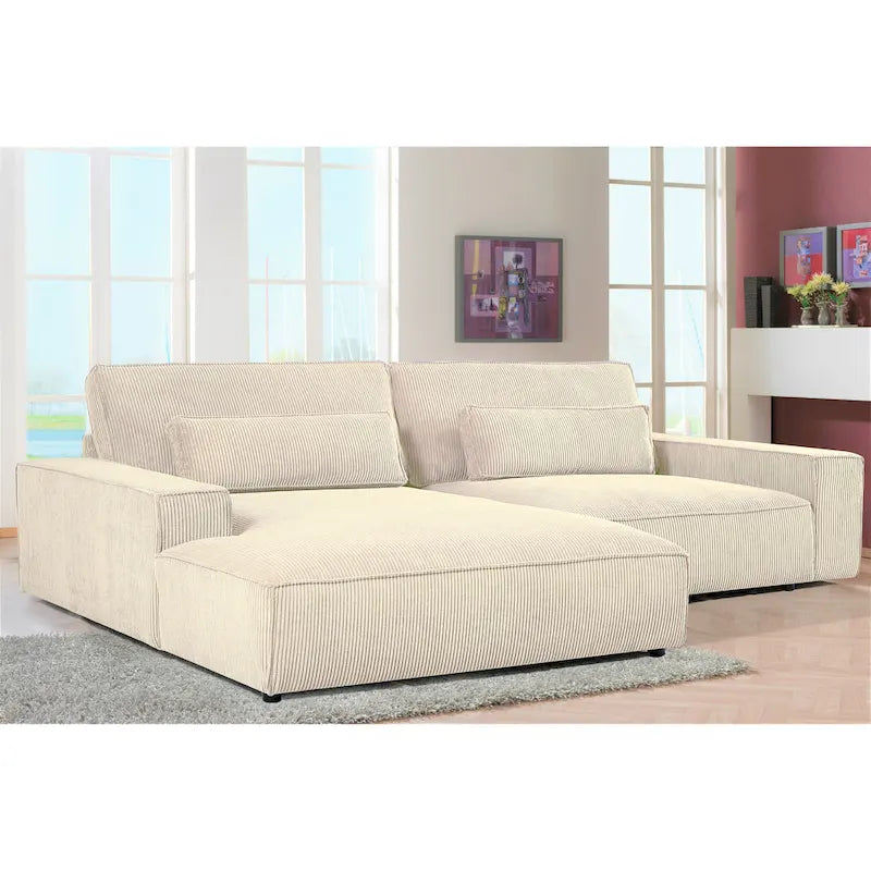 Oversized Corduroy Sectional Sofa - 2-Piece, Wood Frame