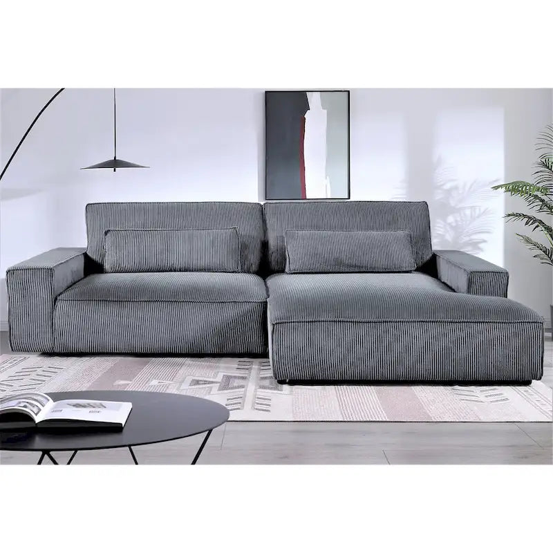 Oversized Corduroy Sectional Sofa - 2-Piece, Wood Frame