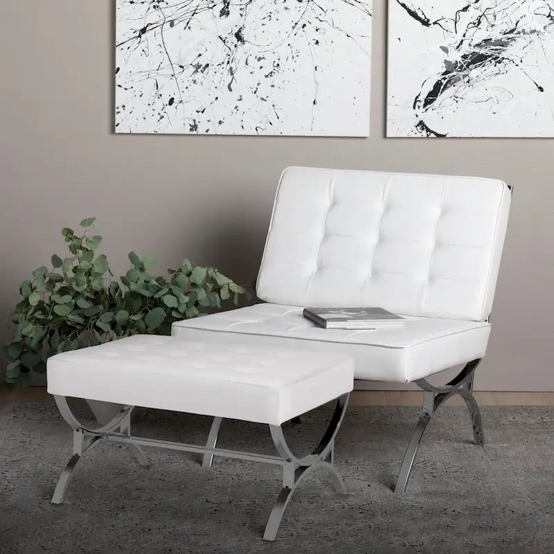 Newel Modern Blended Leather and Chrome Metal Frame Mid Century Accent Chair