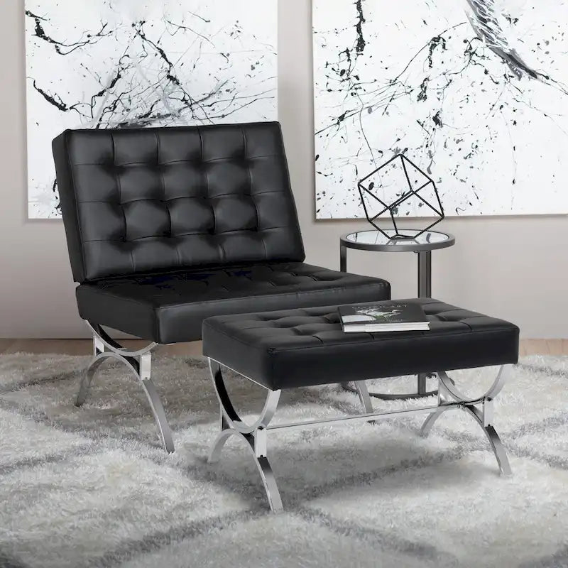Newel Modern Blended Leather and Chrome Metal Frame Mid Century Accent Chair