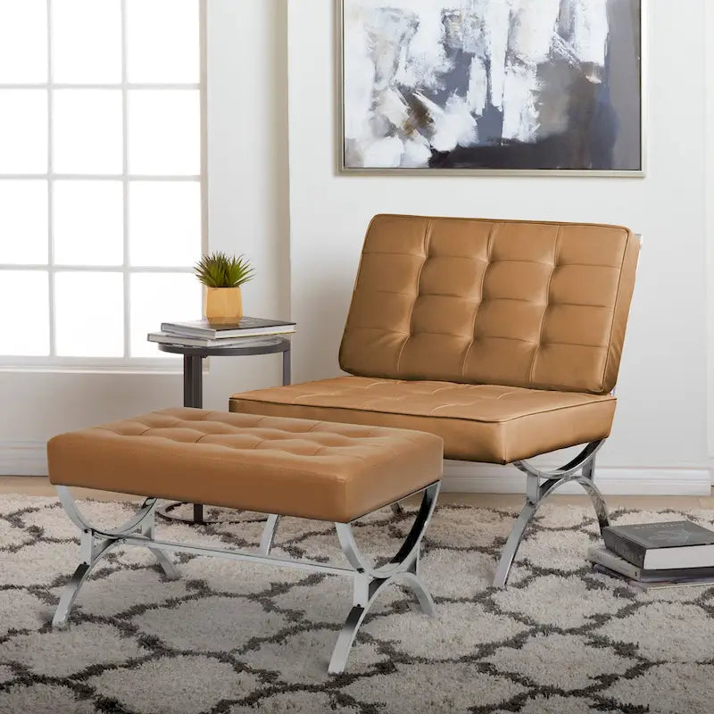 Newel Modern Blended Leather and Chrome Metal Frame Mid Century Accent Chair