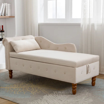 Chaise Lounge Indoor,Velvet Lounge Chair for Bedroom with Storage & Pillow,Modern Upholstered Rolled Arm Chase Lounge