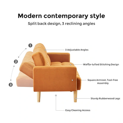 VANOMi 79.52 W Modern Velvet Convertible Sofa For Guest Room Living Room