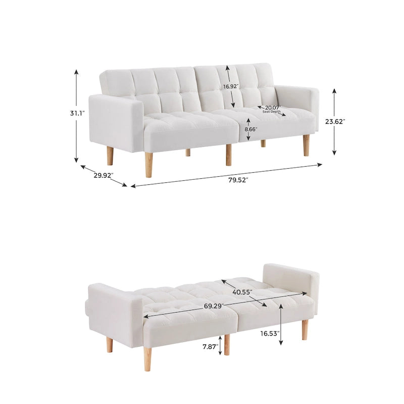 VANOMi 79.52 W Modern Velvet Convertible Sofa For Guest Room Living Room