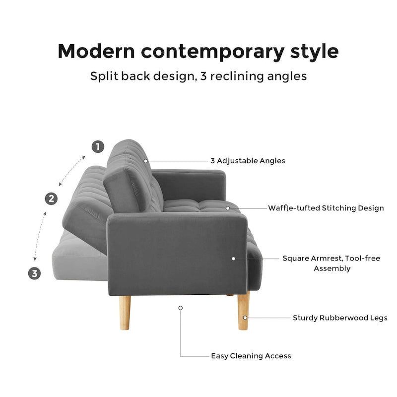 VANOMi 79.52 W Modern Velvet Convertible Sofa For Guest Room Living Room