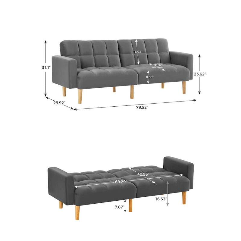 VANOMi 79.52 W Modern Velvet Convertible Sofa For Guest Room Living Room