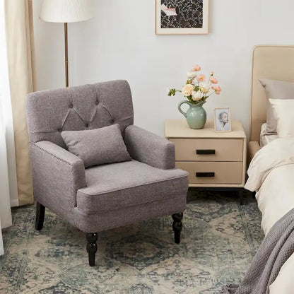 HUIMO Arm Chair Upholstered Button Tufted Accent Chair with Lumbar Pillow Beige/ Grey/ Light Blue/Brown