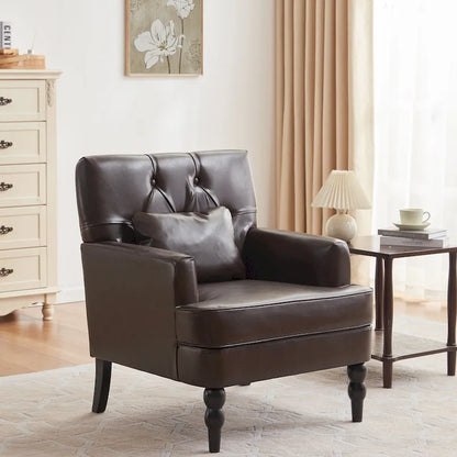 HUIMO Arm Chair Upholstered Button Tufted Accent Chair with Lumbar Pillow Beige/ Grey/ Light Blue/Brown