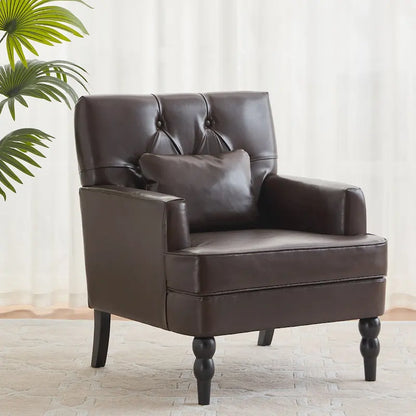 HUIMO Arm Chair Upholstered Button Tufted Accent Chair with Lumbar Pillow Beige/ Grey/ Light Blue/Brown