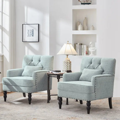 HUIMO Arm Chair Upholstered Button Tufted Accent Chair with Lumbar Pillow Beige/ Grey/ Light Blue/Brown